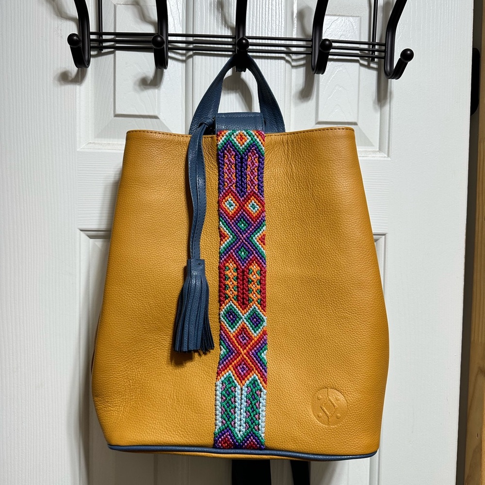 Cristina Orozco Artisanal Leather Backpack - Huichol Art Accent